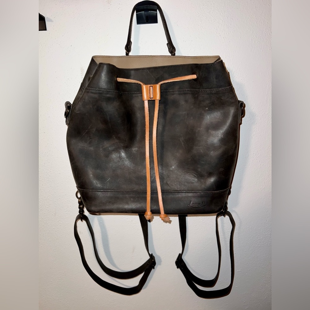 Love 41 Drawstring Bucket Backpack EUC